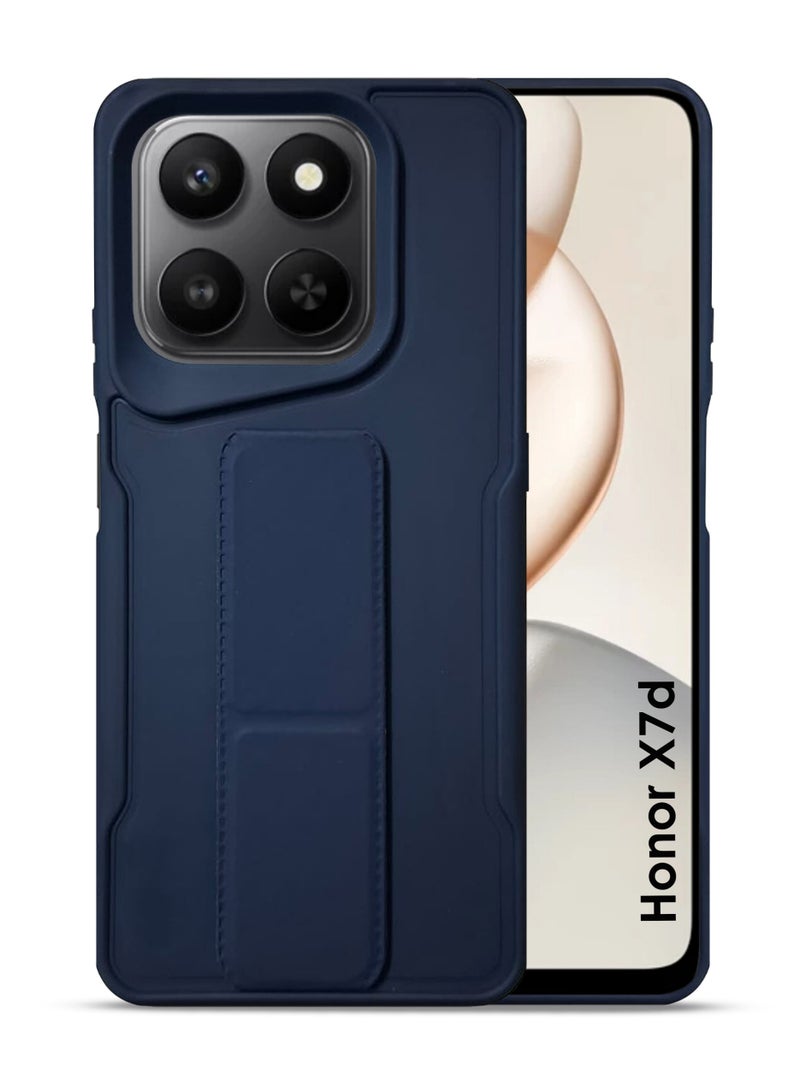 Honor X7d Hand Grip Case Cover - Magnetic Hand Grip Holder & Kickstand Case For Honor X7d - Strong Grip for Magnetic Car Holder, Stylish Silicone Case & Functional, Ultimate Convenience & Hands-Free Viewing - NavyBlue - Image 1